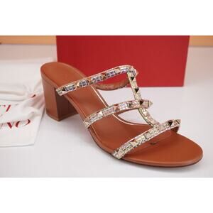 Valentino Rockstud Beige Studded Strappy Slide Sandals SZ 11 / 41 Caged NIB $795